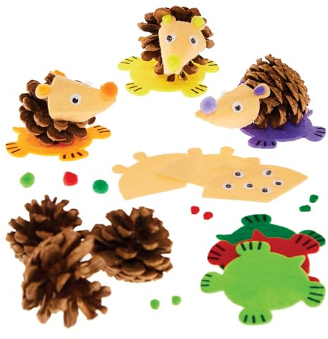 Baker Ross FX169 Kits de pommes de pin hérisson - Pack de 6, Décoration d'automne pour les enfants