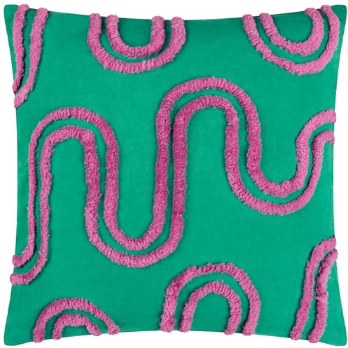 furn. Heya Home Archie Kissenbezug – Abstrakt getuftete Baumwolle Weich Langlebig Statement (Turquoise/Purple – 45 x 45cm)