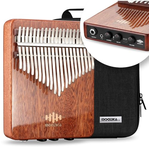 MOOZICA EQX Series Kalimba Profesional, Pastilla Piezoeléctrica Incorporada 21 Teclas Thumb Piano Con Control de Efectos de Coro y Retardo, Acústico-Eléctrica (K21EQX)