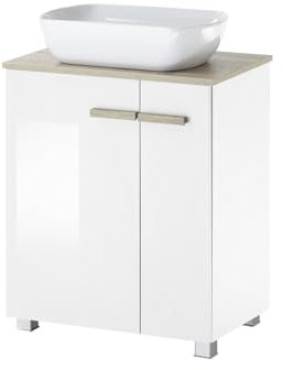 Furn.Design Waschbeckenunterschrank MIT Waschbecken in weiß Lack Hochglanz und Eiche Waschtisch Set stehend/hängend Waschplatz 60 cm Dense (Weiß, Waschtisch 2)