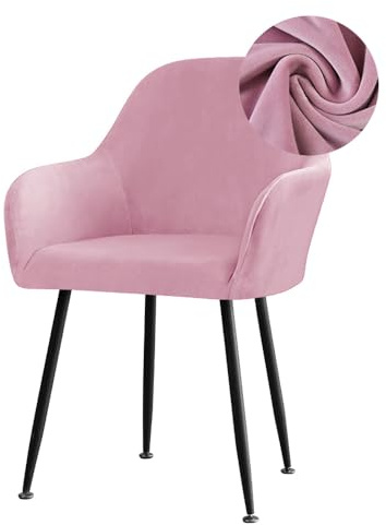 Highdi Stuhlhussen mit Armlehne, Stretch Samt Stuhlbezug Hochlehner Esszimmerstühle Bezug Sesselbezug Hussen für Stühle Waschbar Universal für Esszimmer Hotel Bankett Deko (Rosa,2er Set)