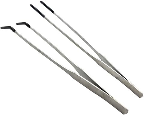 Edelstahl Pinzette Aquarium Pinzette mit Gummispitzen Langen Griff Reptilien Fütterung Zangen für Fisch Tank Wasserpflanzen, 2pcs, 10,6 Zoll, Silber