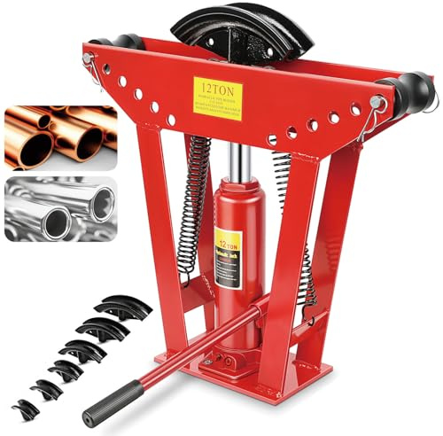 Piegatubi idraulici da 1/2 6 matrici (1/2, 3/4, 1, 1-1/4, 1-1/4, 1-1/2, 2) 12 tonnellate Manuale in rame Tubo Bender Tool Rulli regolabili 90°-180° Acciaio Ferro Metallo Cricchetto