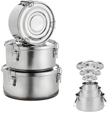 Accmuzzy 3 Stück Edelstahl Brotdose Vorratsdosen mit Deckel Luftdicht, Auslaufsichere Edelstahl Behälter mit Deckel, Ideal für Camping Ausflüge, Snacks, Obst, Salate, 650ml, 1040ml, 1590ml