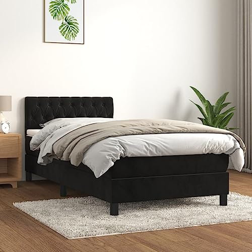THOYTOUI Boxspringbett, Seniorenbett Bettgestell Tagesbett Bett Geeignet für Aufenthaltsraum Schlafzimmer Gästezimmer Hotel mit Matratze Schwarz 90x190 cm Samt