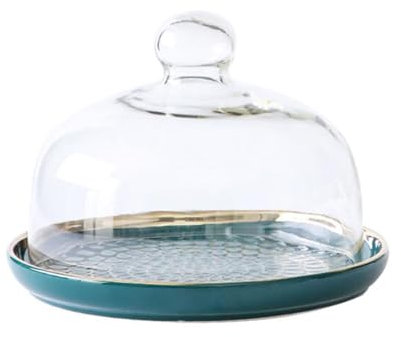 DSDGVDFBV Azul, Soporte De Pastel De Plato De Pastel, Cubierta De Placa De Pastel Campana De Vidrio De La Campana De La Campana De La Campana De La Tarta con La Placa De Cerámica Comida