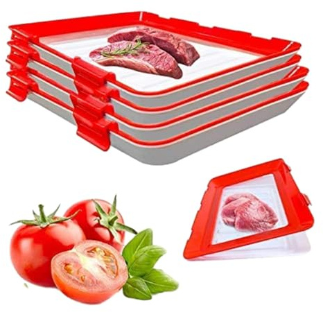 2024 New Red Plastic Food Preservation Tray - Vacuum Stackable Storage Container, Reusable Creative Fresh Tray for Food Storage (6PCS)