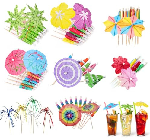 Eowppue 80 Stöcke Cocktail Deko - Feine Getränkeschirme, Lebhafte Farben und Vielfältige Designs, Perfekt für Ihre Tropische Party