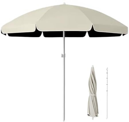 Parasol Extérieur 220 cm/240 cm, Parasol de Jardin Pliable Portable, Parasol de Plage en Acier Réglable en Hauteur pour Marché, Balcon, Plage, Terrasse(Khaki,220cm/7.2ft)