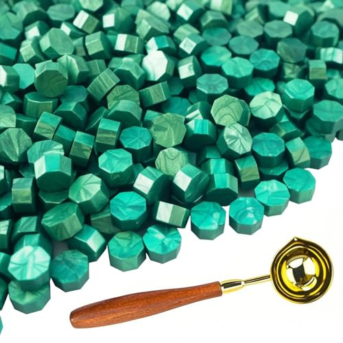 Wachs-Siegelperlen-Set von Tomgenrine – 600 Stück Siegelwachs-Perlen mit 1 Wachslöffel, ideal für Hochzeitseinladungen, Briefe, Umschläge, Karten und DIY-Bastelprojekte(Tannengrün Kit）