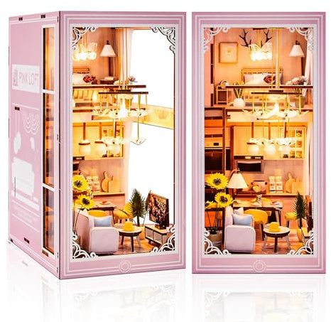 Cuteefun Book Nook DIY holzbausatz, DIY Miniatur-Puppenhaus-Bausatz für Erwachsene, Hölzerne Buchstütze Regal einfügen, Geburtstag Valentine Chirstmas Geschenk(Wohnung der Dame)