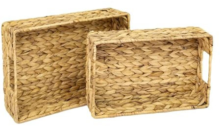 STRHPOLE Juego de 2 bandejas decorativas trenzadas de jacinto de agua, cuadradas, 36/40 cm, bandeja de jacinto de agua de 36/40 cm, bandeja de servicio tejida a mano, material natural (36 + 36 cm)