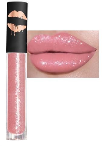Glitzer Lip Gloss Matt, Flüssiger Lippenstift Rosa mit Diamond Funkeln, Langanhaltend & Wasserfest Diamond Lipgloss, Hochpigmentierter Shimmer Lippen, Feuchtigkeitsspendende Formel, Seidige Textur