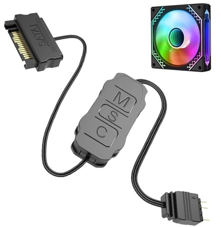 GBULTR 5V 3PIN ARGB Controller with SATA Power Supply, Built-in Light Modes, Compatible with DIY ARGB Fans, Light Strips, Lighting Boards - SATA 15-Pin to 3-Pin ARGB LED Male Connector