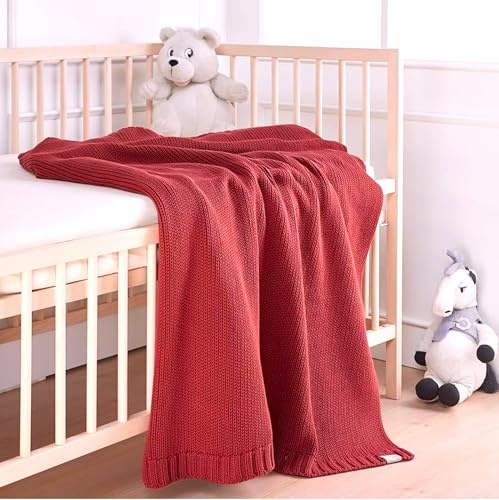 EVERSOFT FABRICS Premium Babydecke, 550 g, 100 % Bio-Baumwolle, Öko-Tex 100 zertifiziert, extra dick und gemütlich, ideal für Winter und kalte Monate, weicher Strick (Terrakotta)