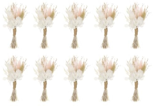 PATIKIL 10 Stück Mini Getrockneter Blumenstrauß für Basteln DIY Foto Pink | Pampasgras Natürliche Wildblume mit Stiel Dekor Gipskraut Boho Blumenpflanze Blume