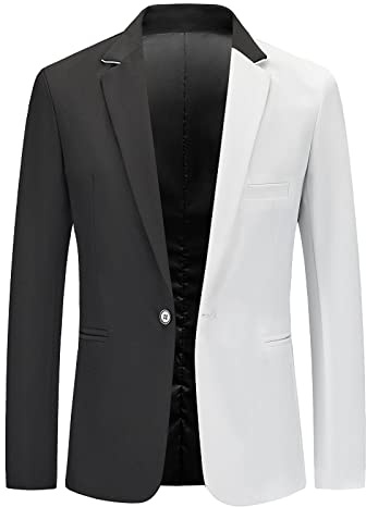 Giacca da uomo, costume da uomo a due facce, slim fit, blazer bianco e nero, con un bottone, giacca casual tinta unita, top smoking, giacca sportiva, leggera, abito da lavoro, giacca estiva