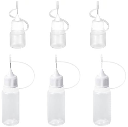 BDEPSTR 6 Stück Nadelflaschen Set, Nadelspitzen Flasche, Nadelspitze Kleber Flasche Applikator für DIY Handwerk Nachfüllkleber Nähmaschinenöl (5ML/10ML)
