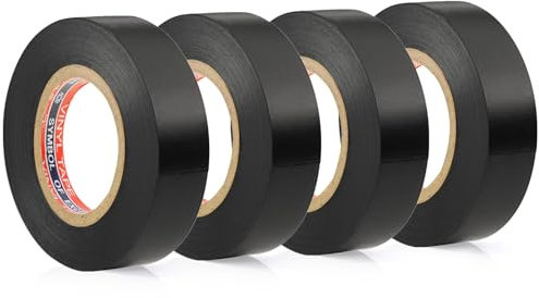 NASHRIO Nastro Isolante Nero, 19 mm x 15 m Forte Nastro Isolante Autoadesivo in PVC per Isolare, Riparare e Proteggere i fili Elettrici, Automobilistiche e di Attrezzature, 4 Rotoli ﻿