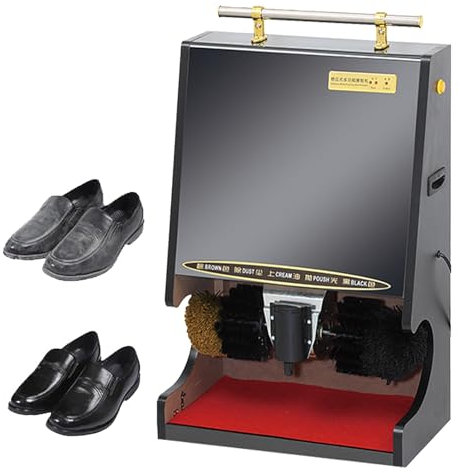 Naturalpowev Cireuse à Chaussures électrique Cireuse à Chaussures à Induction Automatique avec 2 brosses combinées et Main Courante, polisseuse à Chaussures pour Hall d'hôtel, Bureau de Banque,Black