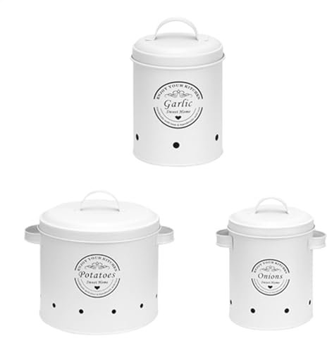 Nuytghr Barattoli di stoccaggio di verdure da cucina, Barattoli di stoccaggio di cipolle di patate, Vasi di verdure da cucina vintage, Barattoli di stoccaggio della cucina bianca, Barattoli di