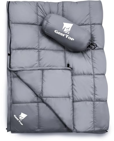 GEERTOP Lätt campingfilt för kallt väder, varmt puffigt täcke med dragkedja för ryggsäck, resor, flygplan, vandring, picknick 200 x 140 cm (rökgrå)