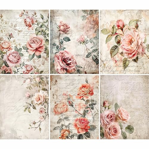 Rosen-Reispapier, 21 x 26,5 cm (6 Blatt), Decoupage-Papier, 6 Designs für Collagen, gemischte Medien, Kartenherstellung und Basteln, Decoupage von CRAFT KREATIVELY