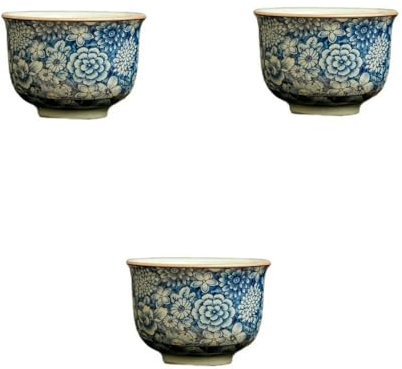 MIONGKI Juego de té de cerámica con Flores Antiguas, sopera Azul, tazón de té, Chawan, Lily Deng's