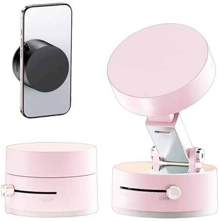 Leeneen Strong Magnetic Vacuum Suction Phone Holder,for Car/Home/Smooth Surface/Mirror/Glass 360°Foldable and Retractable Magnetic Suction Cup Phone Stand for Car(Pink)