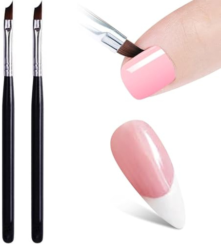 2 Pcs Oblique Head French Tip Nail Brush, Professional French Manicure Brushes with Black Handle, UV Gel Acrylic Painting Drawing Pen, Nail Art Tool for Gel, Acrylic Paint, DIY Design(Black)