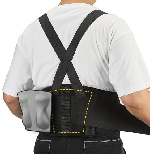 COOLJOB Ceinture de soutien lombaire pour hommes et femmes avec support dorsal souple rembourré en 3D et bretelles réglables pour le travail quotidien et le levage de charges lourdes (M)