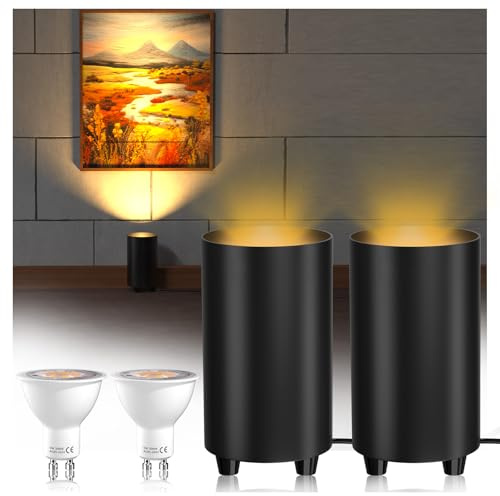 TobeBright Uplight Spot Faretto LED da Pavimento GU10, Illuminazione Indiretta con Interruttore a Pedale, 2X 5W Lampadine LED GU10 Bianco Caldo 3000K, Non dimmerabile, Nero(2-pezzi)