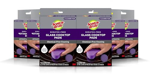 Scotch-Brite Glass Cooktop Pads, Scratch-Free & Non-Abrasive Scrubbers for Glass or Ceramic Stovetops, Cleans Burnt-On Messes with Just Water, Reusable Dishwasher-Safe Design (12 Pads)