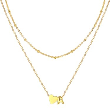 U7 Colgante Inicial Corazón Letra A-Z Collar Mujer Acero Inoxidable de Doble Capa, Cadena Plateado/Dorado 36 y 41 cm + 5 cm Regalos para Mujer Niña Compleaños Aniversario Fiesta