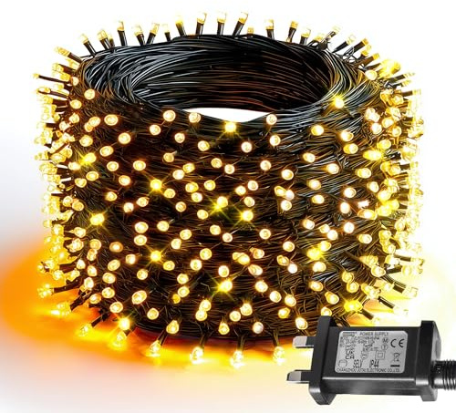 Dazzle Bright Christmas String Lights, 30M 300 LED Christmas Tree Lights with 8 Modes and Timer, Waterproof Green Wire Light Outdoor for Indoor Patio Garden Xmas Party Decorations, Warm White