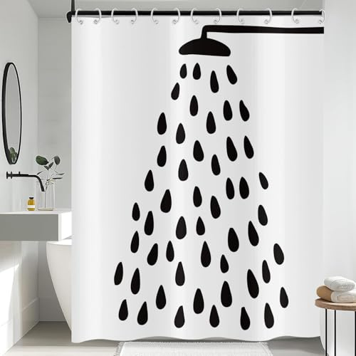 Hnmdmyi Cortina de Ducha Negra y Blanca 180x180, Cabezal de Ducha Moderno y Divertido con Gotas de Agua Tejido de poliéster Impermeable Cortina de baño Lavable con Ganchos para el Cuarto de baño