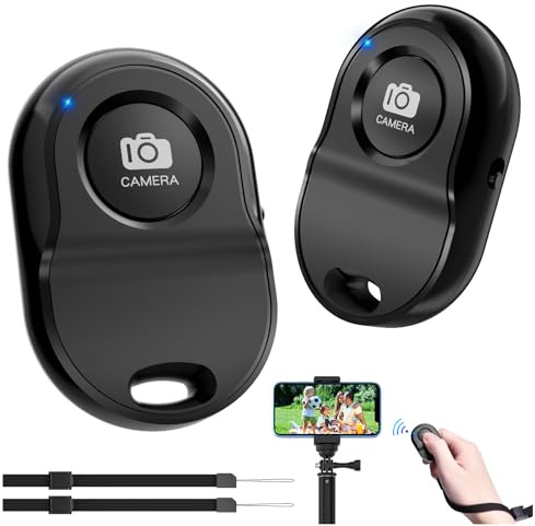 Wireless Bluetooth Camera Remote Control para Trípodes y Teléfonos Inteligentes, Control para Móvil con Bluetooth, Fácil Disparador Remoto para iOS y Android Smartphone, 2 Piezas - Negro