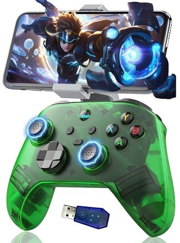 G6 Manette PC Sans Fil Manette PC avec Support + Récepteur USB,Android Manettes Bluetooth,Joystick & Gâchette Électromagnétiques/Bouton arrière à programmation macro/Deux Moteurs à Vibration (Vert)