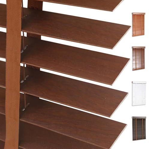 Faux Wood Venetian Blinds, 50mm Slats Wooden Blinds for Indoor Windows, Blackout Horizontal Window Shades, 30cm 40cm 60cm 80cm 90cm 100cm 120cm 150cm 160cm 180cm Privacy Blind(Brown A)