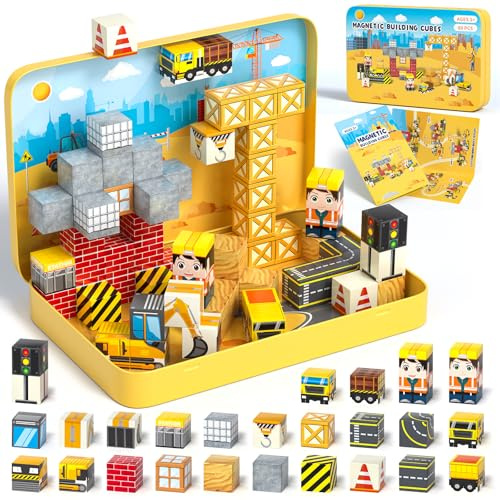 Magnetische Bausteine, 60PCS Reise Magnetic Building Blocks, Magnetisches Reise Spielzeug mit Eisenbox, Kreative Magnetsteine Würfel Spiel Spielzeug Geschenk ab 3 4 5 6 7 8 9+ Jahre Junge Mädchen