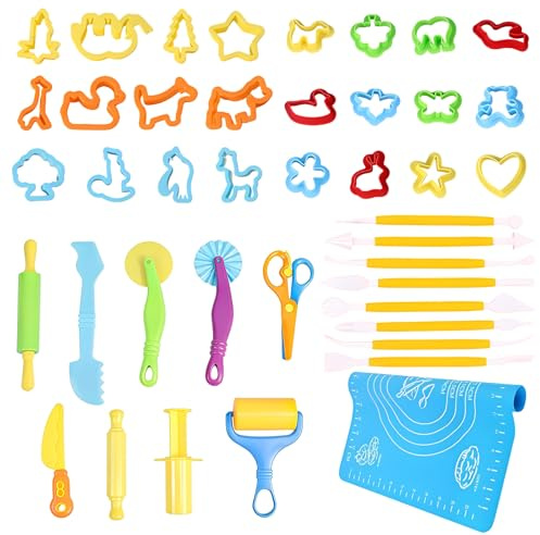 42 Stück Knete Zubehör Set – Knetwerkzeug & Modellierwerkzeug Set – knete ab 2 jahre, knetspielzeug, Knetzubehör, Knet Zubehö für kreative Projekte, Knetset für Formen, Basteln & Dekoration
