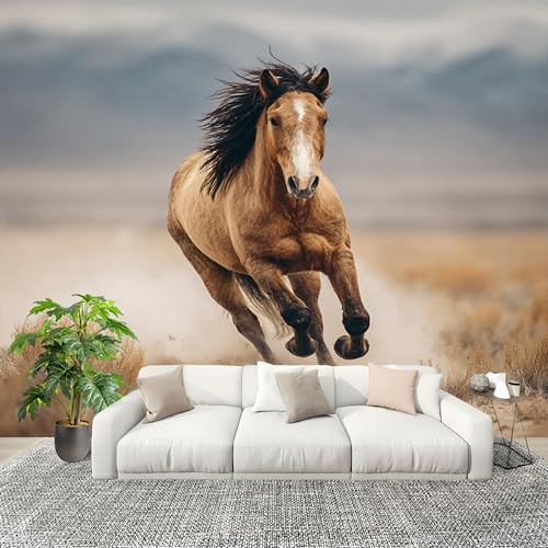 Caballos De Animales De Alta DefinicióN Fotomurales 350x256 cm Papel Pintado Tejido No Tejido Fotomural MarróN Efecto 3D Papel Tapiz Decorativos para Dormitorio Salón TV Pared Murales Póster