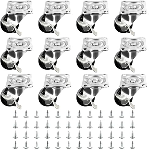 12 Stück Möbelrollen Klein mit Bremse 45kg Tragfähigkeit 360° Lenkrollen Gummi Leise Rollen für Möbel Aufbewahrungsbox Kleingeräte Mülleimerbox (25mm)