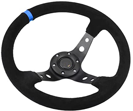 Naroote Hochwertiges 14-Zoll-Autolenkrad mit 6 Schrauben, Exquisites Design, Komfortables, mit Aufgerautem Leder Umwickeltes Lenkrad für Rennsportbegeisterte (BLUE)