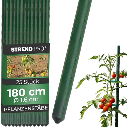 STREND PRO Pflanzstäbe 180 cm - 25 STK. Set | Ø 16 mm Stahl + Kunststoff | Rankstab Grün | Tomaten & Bohnenstangen | Pflanzenstütze groß | Metalle Rankhilfe | Stützstäbe für Pflanzen | Pflanzstütze