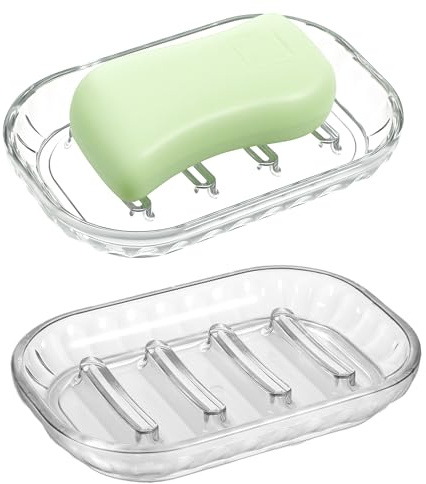 Xinjoduz 2 soportes transparentes para barra de jabón para ducha, jaboneras acrílicas con drenaje para baño, bañera, fregadero, cocina, bandeja antideslizante con rejilla elevada para evitar que se