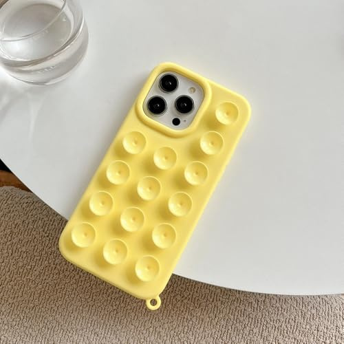 Jacyren Custodia per iPhone 16 Plus, con ventosa, in silicone, antiurto, sottile, con ventosa, morbida, antigraffio, bumper cover per iPhone 16 Plus, giallo