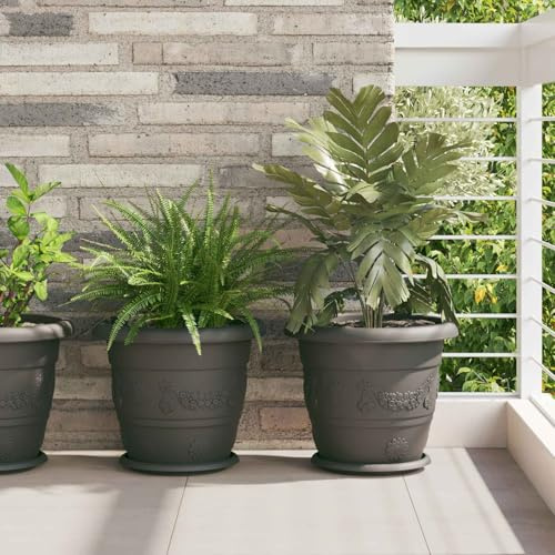 sephironlbb Pots de Plantes Noirs en Plastique 24 pièces Ø 34 x 28 cm avec Drainage pour Balcon terrasse intérieur extérieur décoration et rempotage de succulentes orchidées Herbes aromatiques