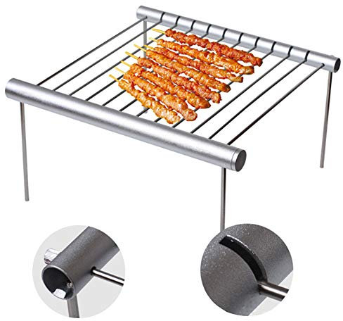 Mini barbecue portable pliable en acier inoxydable au charbon de bois léger amovible pour campeurs, randonnée, cour, survie (blanc argenté)