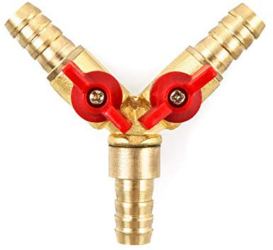 QWORK® 3 Wege Schlauchverbinder, Splitter, Messing und Zinklegierung, 10 mm, Kugelhahn, T-Schlauchverbinder für Tischlerarmatur Luft Wasser Gas, 1 Stück